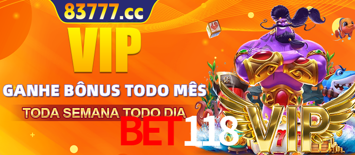 Banner promocional do BET118 oferecendo 100% de recompensas adicionais contínuas para quem fizer o login diário (Daily sign-in), com um mascote de coelho.