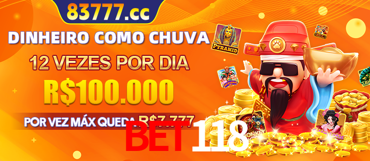 Banner do programa de recompensas Recomende para amigos do BET118, detalhando os bônus por convidar amigos, com prêmios que chegam a R$288.888.