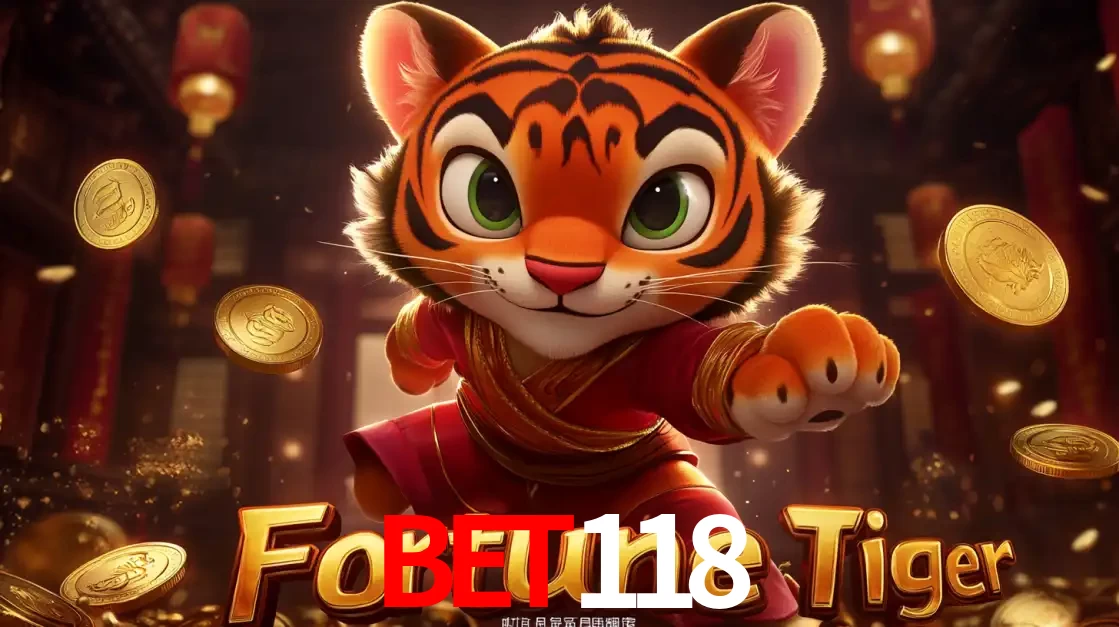 O carismático mascote do jogo de slot Fortune Tiger, um tigre fofo em pose de artes marciais, pronto para trazer sorte e multiplicadores de ganhos no cassino online BET118.