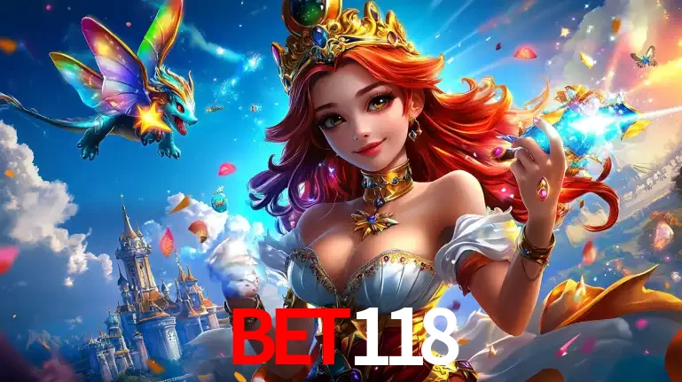 A princesa de um reino de fantasia mágico, com seu pequeno dragão, apresentando um mundo de prêmios encantados nos jogos de caça-níqueis do cassino BET118.